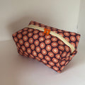 Floral-patterned pouch with a zipper on a white surface
